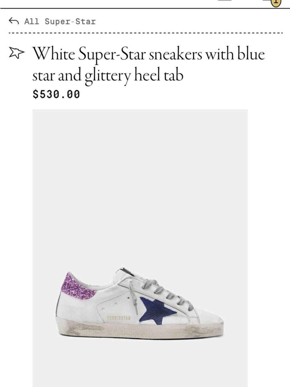 Golden Goose White Sneakers with Pink Glitter Heel and Navy Star - Picture 2 of 8